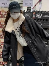 加绒加厚皮衣外套女中长款冬季新款韩版宽松皮棉服洋气