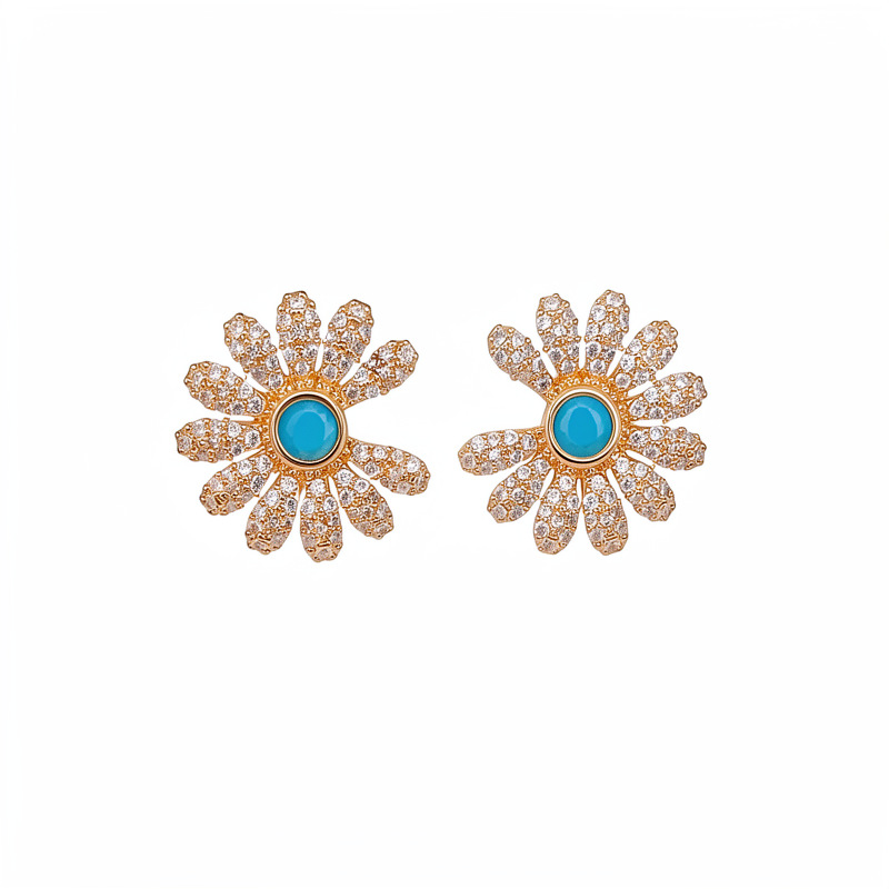 18 quilates de oro real chapado agujas de plata zircon flores pernos pastílicos aretes dulces ligeros de lujo alta sensación aretes