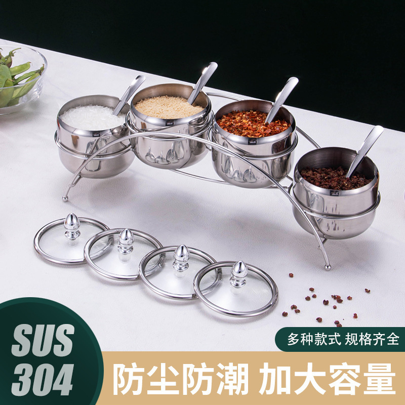 韓国 304 ステンレス鋼調味料瓶レストランスプーンと蓋バーベキューショップ調味料瓶チリ瓶塩瓶調味料ボックス|undefined