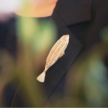 个性时尚 动物胸花 比目鱼胸花 珍珠胸花 手工制作胸针百搭