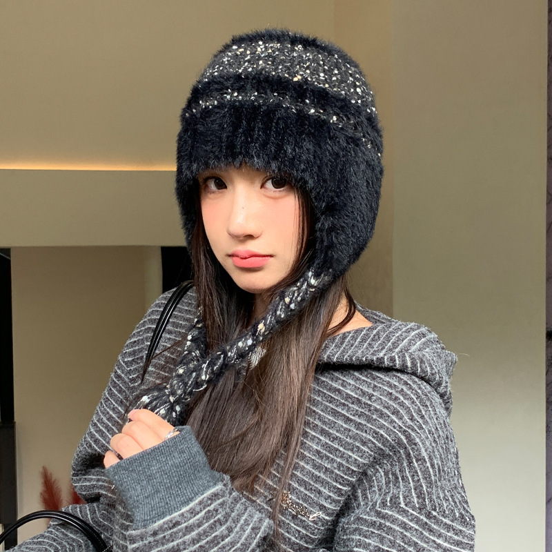 2025韩版冬天帽子女款加绒加厚针织帽户外防寒保暖耳包一体帽批发|undefined