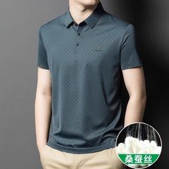 高級軽量高級マルベリーシルク半袖Tシャツメンズ夏アイスシルク薄手中高年お父さんカジュアルポロシャツ