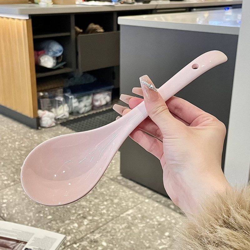 クリーム風スープスプーン セラミック大型スープスプーン シンプルな大型スプーン 高価値食器 家庭用お粥 長柄直販|undefined