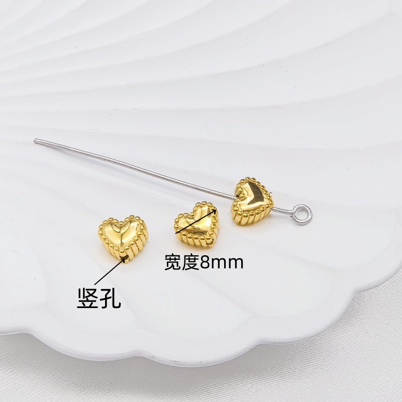 钛钢爱心隔珠diy饰品配件串珠真空电18K金保色立体横孔爱心|undefined