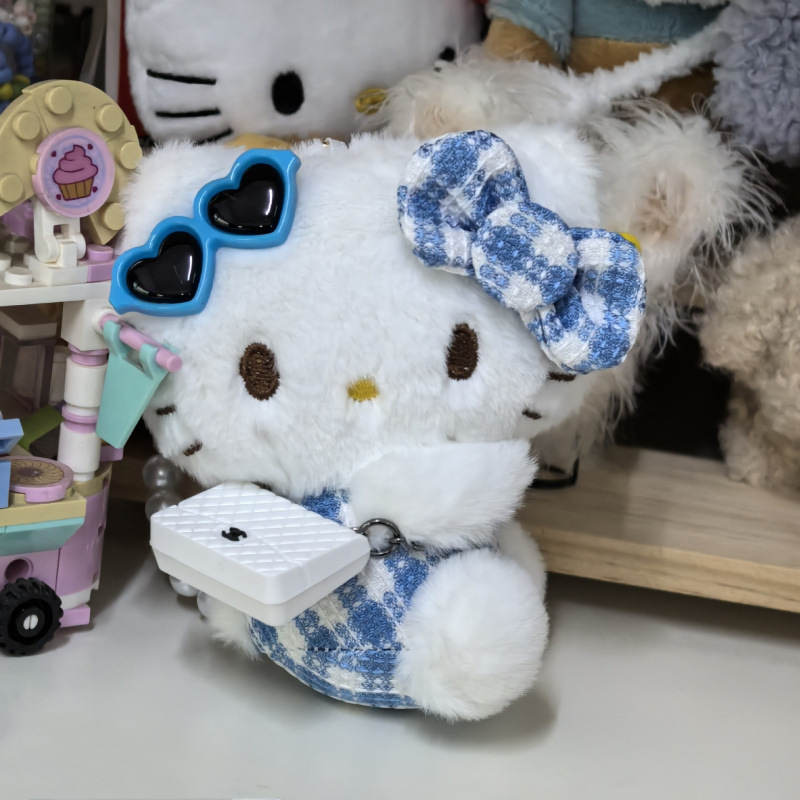 黑色草帽kitty帽宝宝挂件爱心扣公仔玩偶可爱赫本风挂饰钥匙扣|undefined