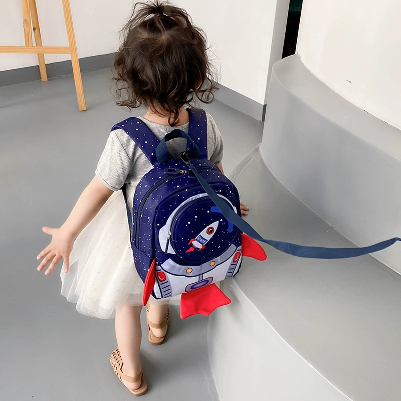 Protective cartoon children's space backpack with leash for kindergarten for boys and girls, anti-lost