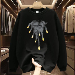 Spring and Autum Sweatshirts for Men 2024 New Trendy American Round Neck Long-Sleeved Tops Trendy Casual Versatile Printed Jackets