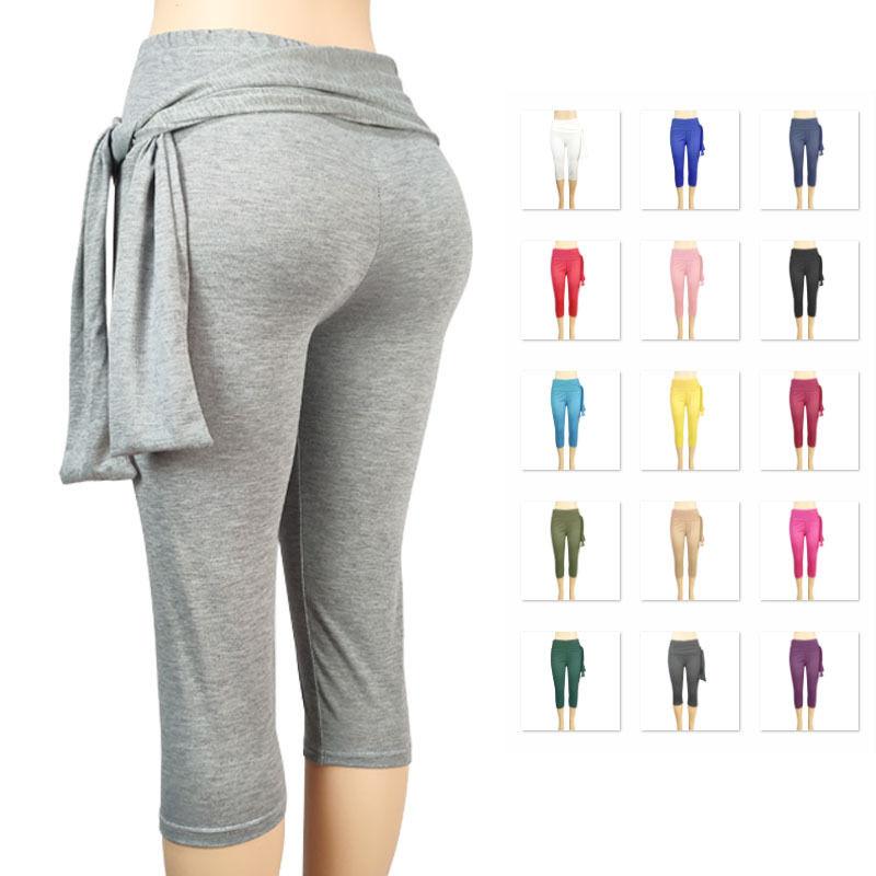 2026 Aliexpress Amazon Cross-Border Elastic Waistband Capri Leggings Casual Women's Skinny Shorts 7/8 Pants