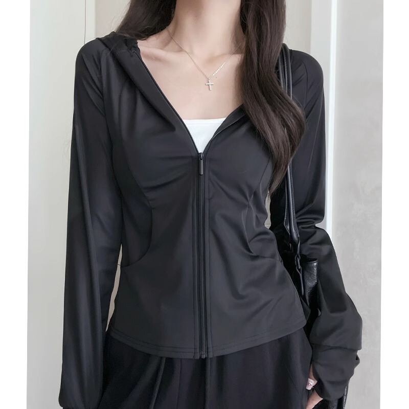 Black Hooded Sunscreen Clothing Women's Summer Slim-fit Lightweight Breathable Ice Silk Sunscreen Clothing Outdoor Sports Cardigan Jacket Thin Black Hooded Sunscreen Clothing Women's Summer Slim-fit Lightweight Breathable Ice Silk Sunscreen Clothing Outdoor Sports Cardigan Jacket Thin