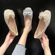 法式累淑女软底珍珠懒人鞋蝴蝶结豆豆鞋新款脚不2024女鞋日常气质