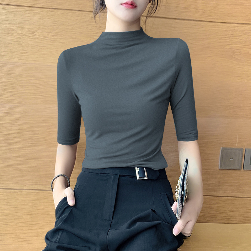 다크 그레이 하프 터틀넥 7부소매
