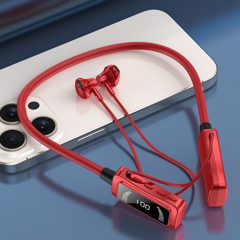 首掛けワイヤレスBluetoothヘッドセット、首掛けカラオケイヤーフィードバックワイヤレスBluetoothヘッドセット、重低音、デジタルディスプレイ、ロングスタンバイ|undefined