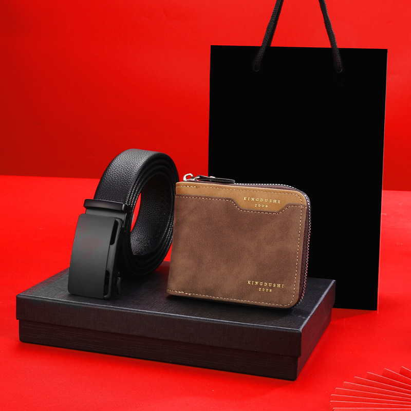 Gift Belt Wallet suit Men's Genuine Leather High-end Belt Wallet Gift Box Automatic Buckle Business Cowhide Men's Belt