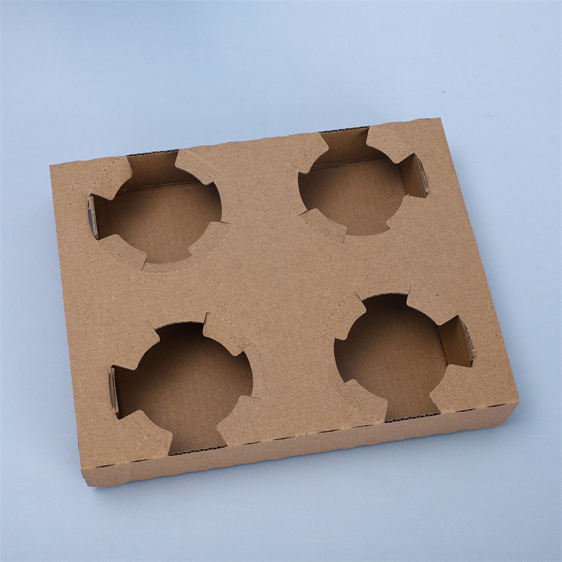 Base de soporte de taza de embalaje de té de leche blanca desechable titular de taza Individual Doble titular de taza de papel corrugado de color natural titular de taza de comida para llevar al por mayor