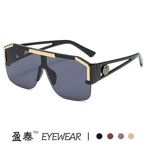 One-piece mirror sunglasses with King Lion design, European and American sports style, trendy hollow sunglasses