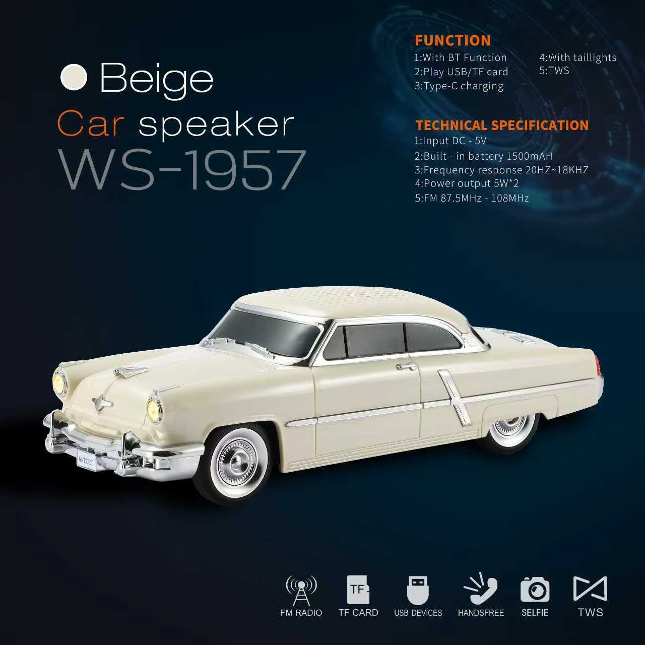 WS1957 altavoz inalámbrico multifunción retro modelo de automóvil clásico altavoz Bluetooth regalo altavoz de comercio exterior en stock
