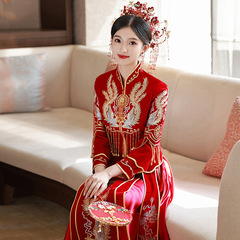 秀禾服2025新作中国風花嫁衣裳結婚祝い披露宴衣裳ウェディングドレス龍鳳服秀和服ベルベットタイプ
