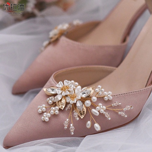 Ulapan Bridal Wedding Accessories Removable Pearl Flower Shoe Flower Alloy Shoe Buckle Shoe Decoration HX21