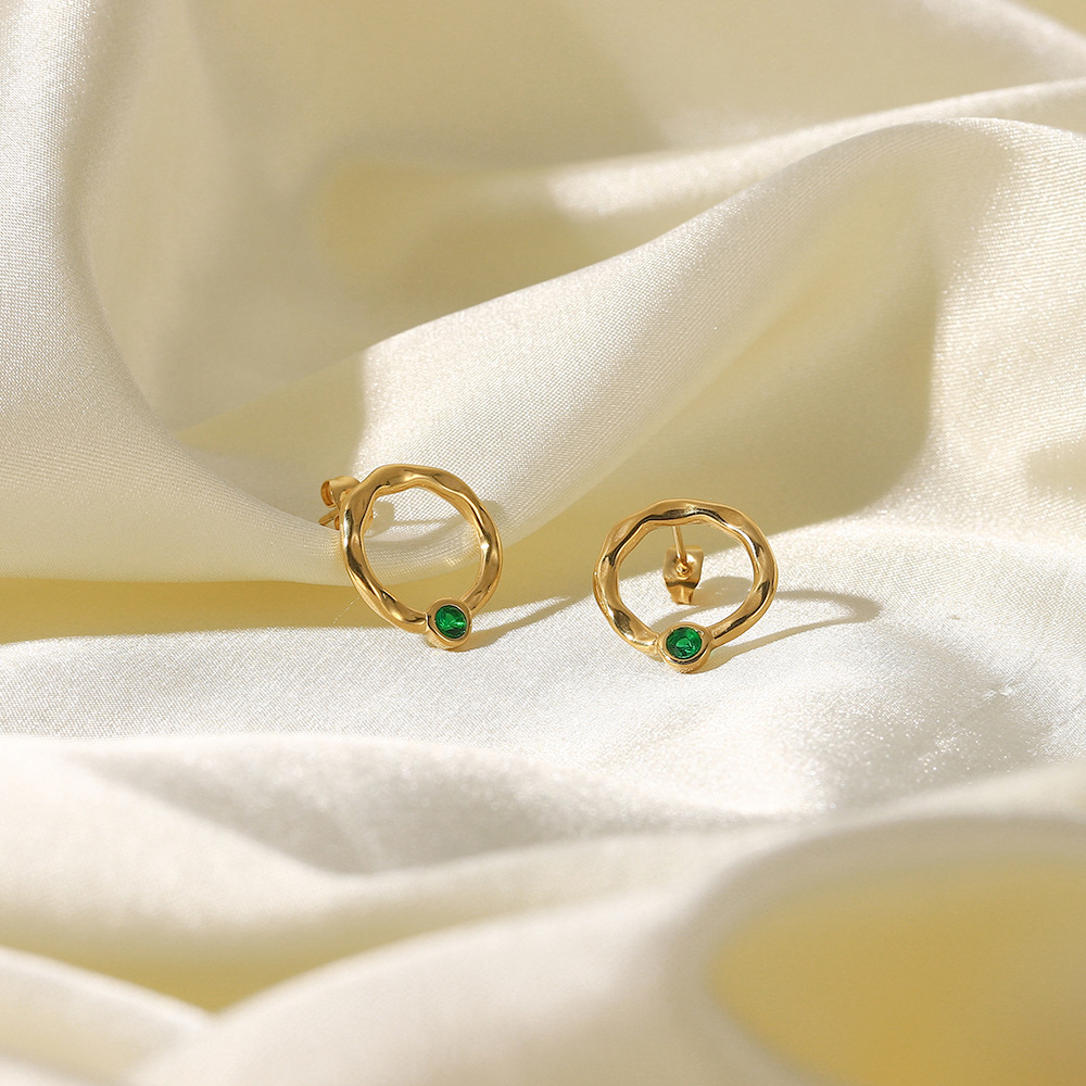 Simple Style Geometric Stainless Steel Ear Studs Gold Plated Zircon Stainless Steel Earrings