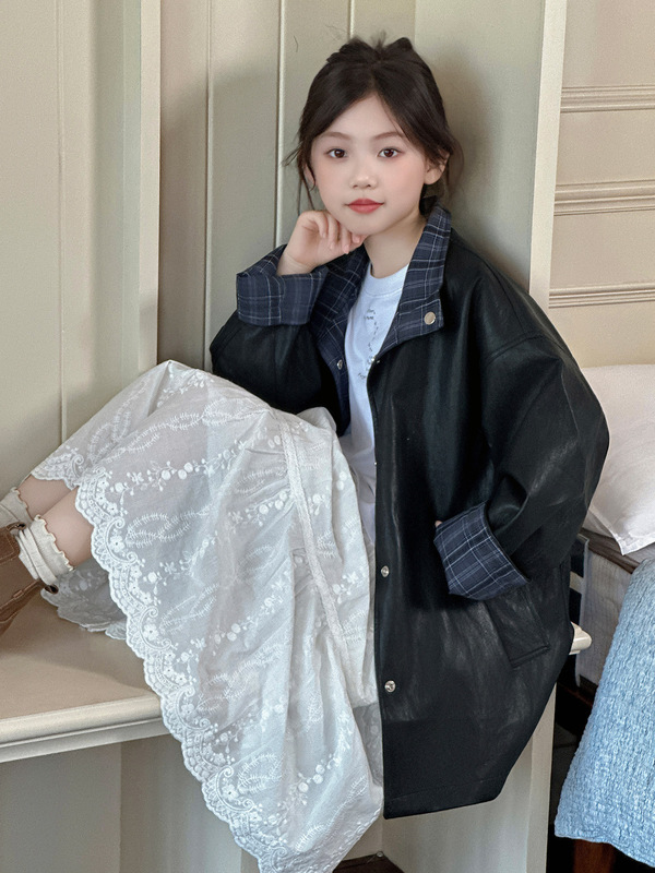 女童风衣外套2025新款秋季女孩超好看韩系皮衣儿童秋装两面穿上衣|undefined