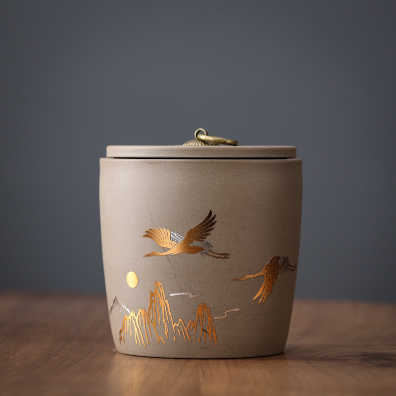 New coarse ceramic tea canisters, small size, ceramic sealed tea canisters, suitable for black tea, Pu-erh tea, and oolong tea storage, 280g, available for wholesale.