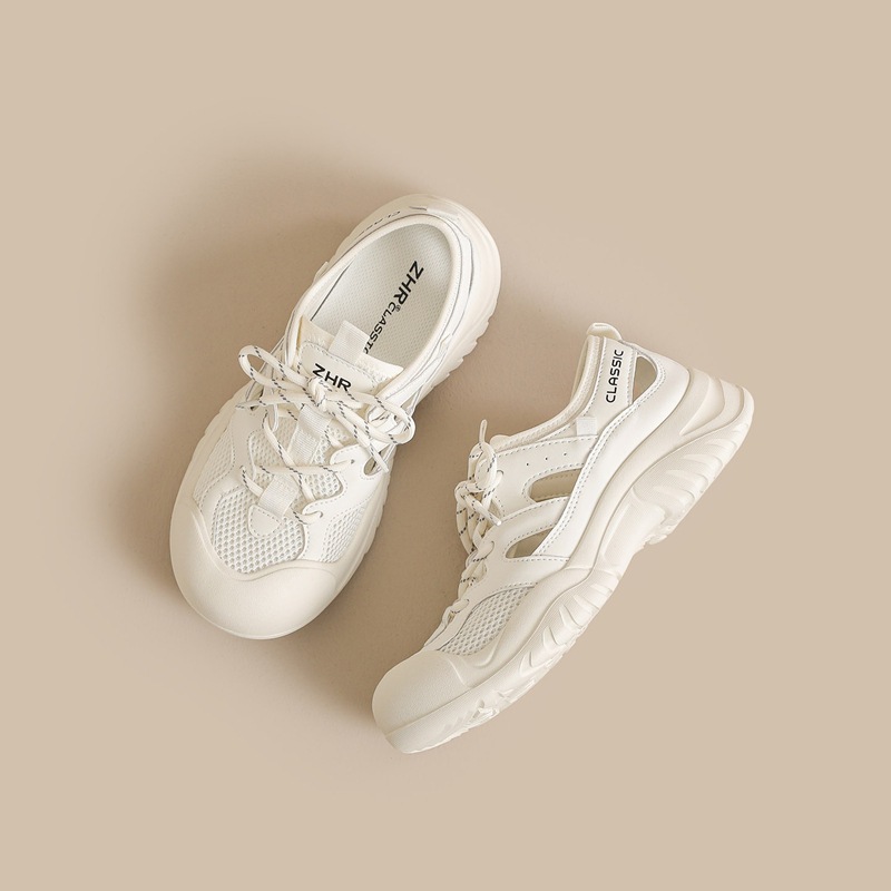 Sandal thể thao nữ quai chữ V mặt lưới thoáng khí — KS516E Màu be