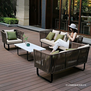 Outdoor Rattan Sofa Combination Hotel Courtyard Balcony Designer Furniture Outdoor Sun Room Leisure Rattan Chair
