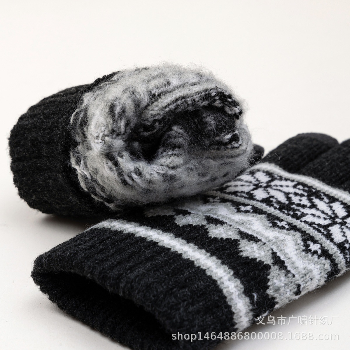 クロスボーダー定番メンズサイクリングアウトドア防寒保温ダブル八角ウールタッチスクリーンジャカードニットグローブ