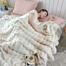 仿兔绒毛毯印花拼色泡泡绒毯团购礼品毯春秋盖毯单人沙发毯批发
