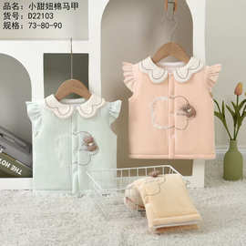 秋冬季新款儿童马甲女宝宝夹棉内胆单排扣卡通保暖背心小甜妞马甲