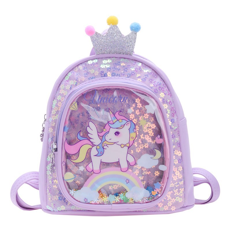 Mochila escolar de jardín de infantes para estudiantes de primaria, linda corona, linda mochila para bebé pony, nuevo bolso para niños de comercio exterior con lentejuelas