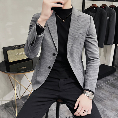 Spring Texture grey suit coat lattice man 's suit jacket Self cultivation business affairs handsome DX55-P155