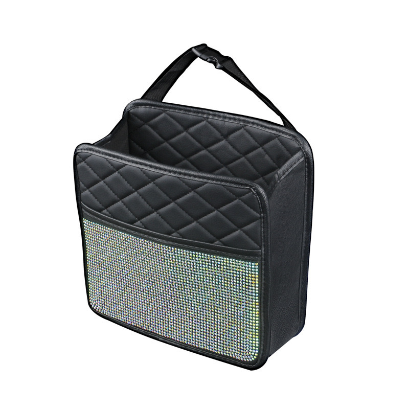 Bolsa de almacenamiento trasera de asiento de diamante de automóvil transfronterizo, bolsa colgante, caja de almacenamiento multifuncional, bolsa trasera de asiento de diamante montada en automóvil