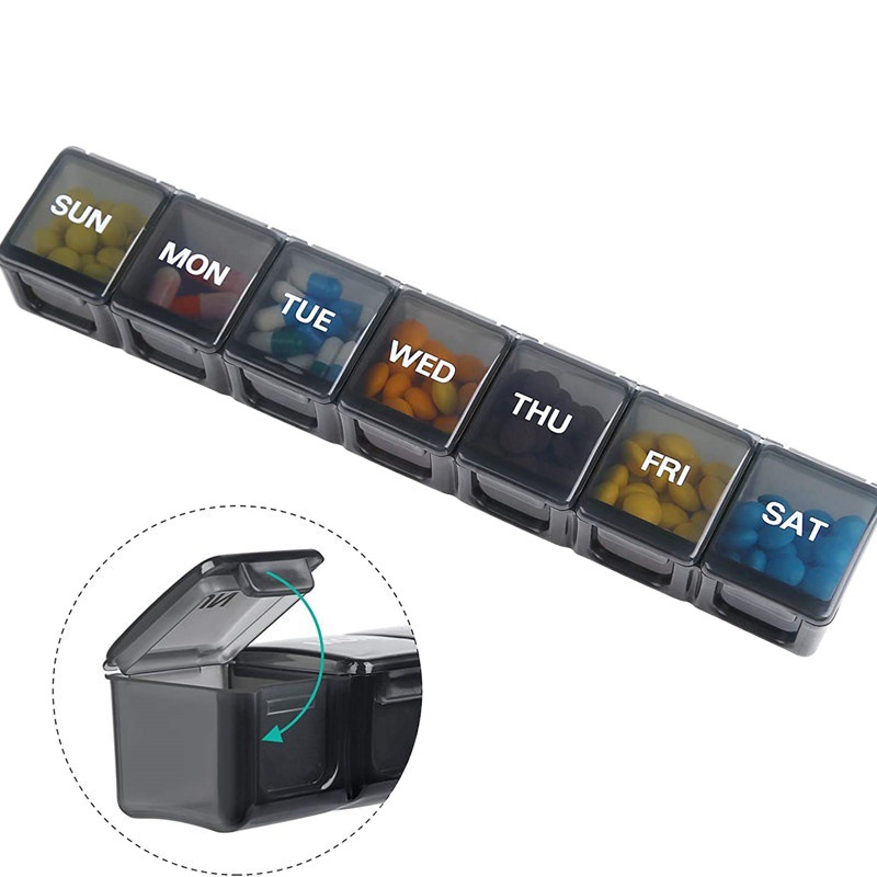 3228a Caja 7 días a la semana caja de la medicina 7 rejilla caja de plástico de embalaje de viaje caja de almacenamiento ovalada larga medicina