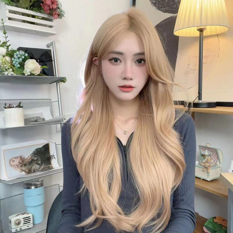 Wig Women's Long Hair Full Head Cover Big Wave Long Curly Hair Natural Daily Medium Long Hair Imitation Human Hair Full Top Wig Cover