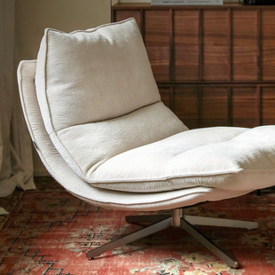 Foshan Scandinavian Expression Medieval Retro Rotatable Fabric Stainless Steel Croissant Single Sofa Leisure Swivel Chair
