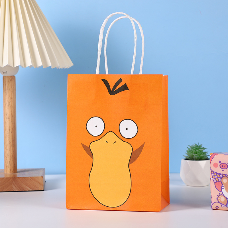 Nueva bolsa de fondo cuadrado de dibujos animados lindo bolsa de papel Kraft para llevar bolsa de embalaje bolso al por mayor logotipo imprimible