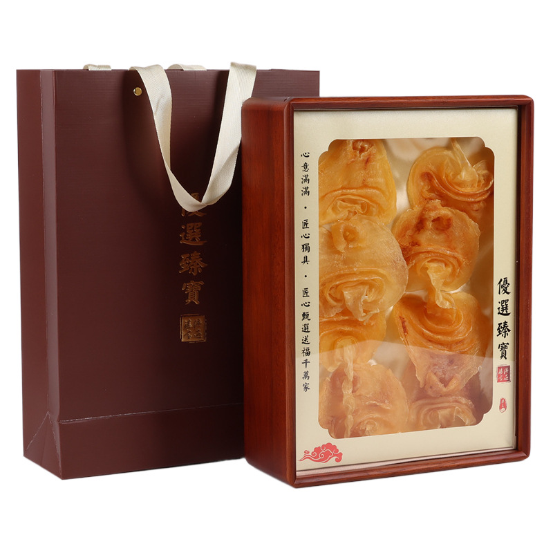 新款鱼胶包装盒鳘鱼胶花胶礼品盒实木高清透明盖鹿茸展示盒空盒子