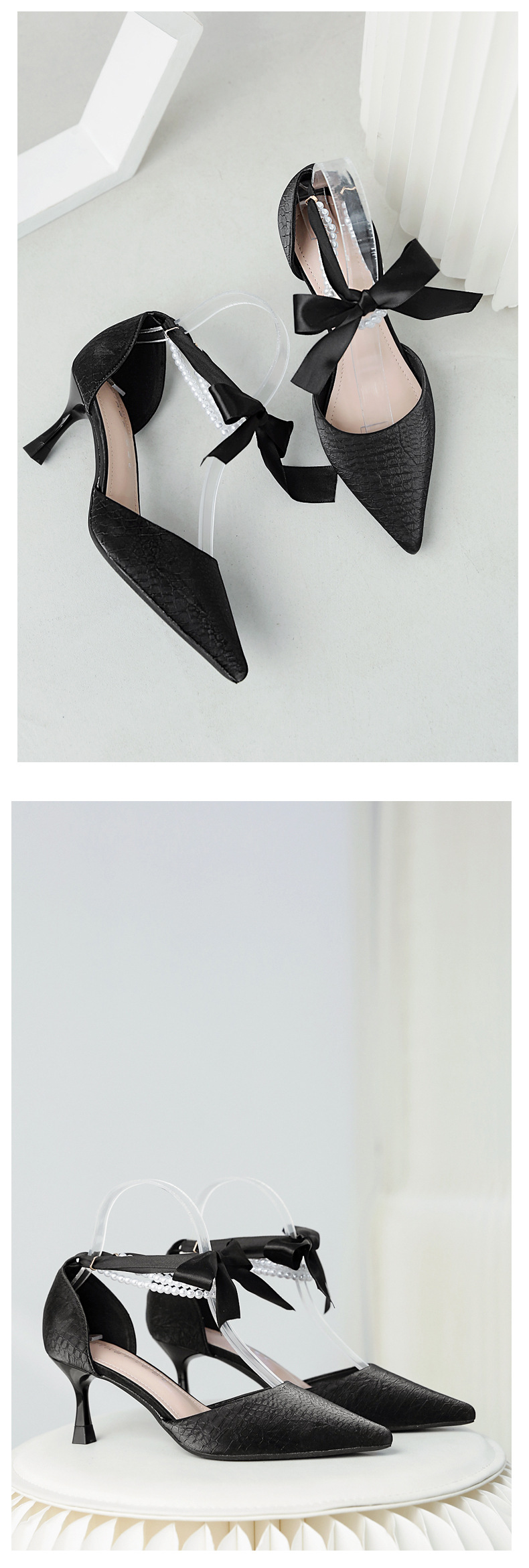 Zapatos franceses fragrantes para mujeres 2026 nuevos sandalias de perlas de arco puntiagudo temperamento de una palabra de hadas tacones altos