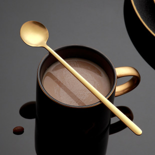 Wholesale Stainless Steel 304 Coffee Spoon Simple Golden Long Handle Korean Dessert Stirring Souvenir Small Round Spoon