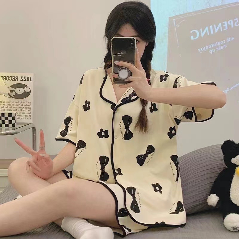Pijamas para mujer verano lindo dibujos animados dulce traje de manga corta para mujer cárdigan suelto verano servicio a domicilio primavera y otoño