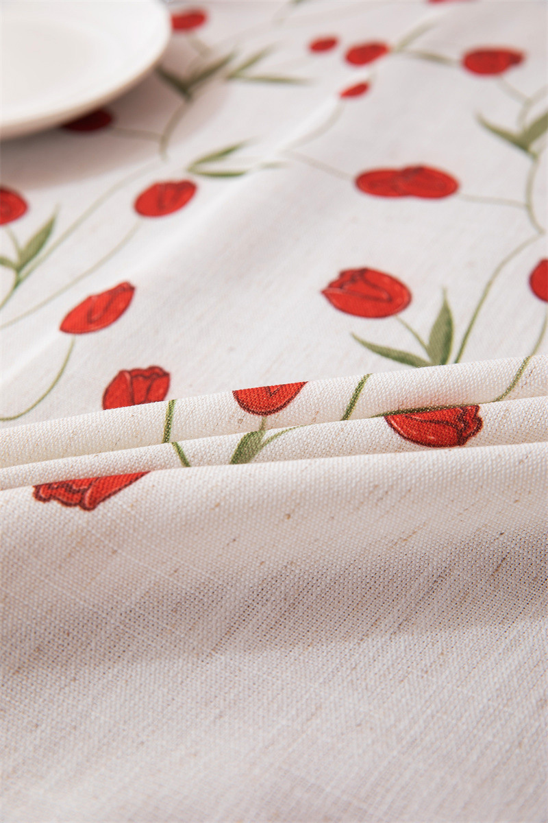 Tovaglia rettangolare per tavolino da caffè, tavolo da pranzo, decorazione per sala da matrimonio con stampa digitale rossa di tulipani e fragole._voghion.com