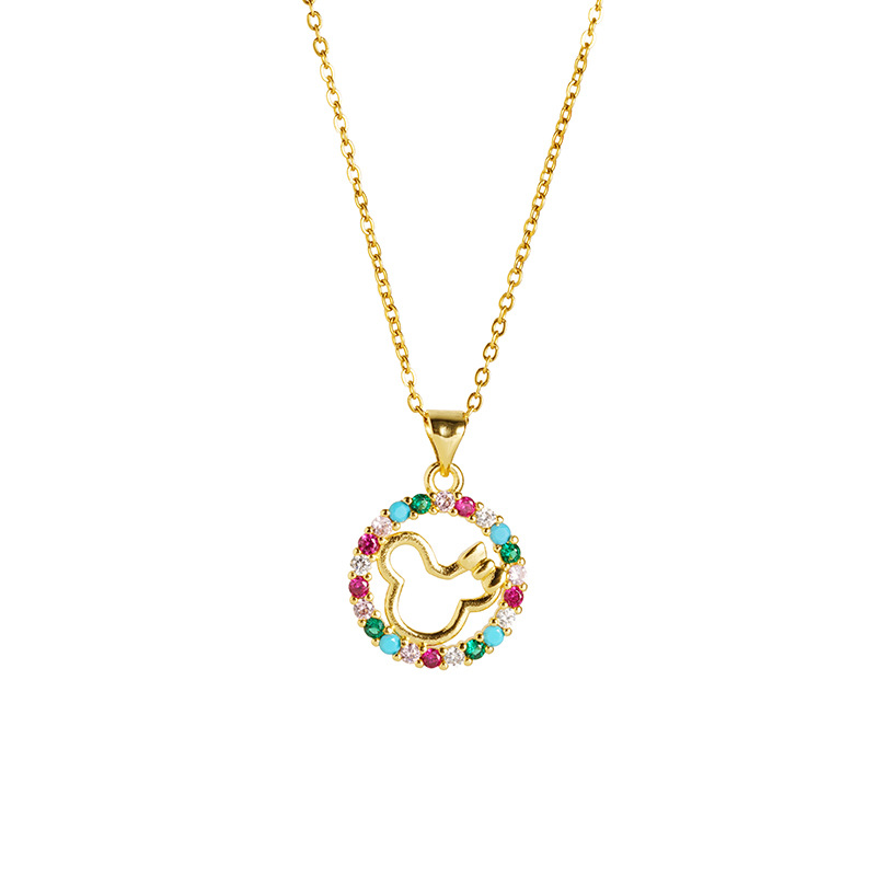 Collar de oro de arena antigua, anillo de diamantes de colores, pendientes de Mickey Mouse, sentido del diseño pequeño, fuente de joyería que no se desvanece durante mucho tiempo