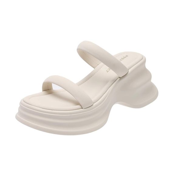 Slippers Women's 2025 Summer New Black Lightweight Thick Bottom Thick Heel One-Shown Fashionable Outwear Heightened Sandals for Women