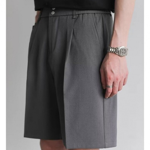 Men's Summer Plain Color 5-inch Western Shorts Leisure Retro London Style Trendy Shorts Half Elastic Waist Straight Leg Mid-Calf Pants