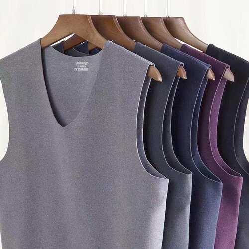 Men's Seamless Thermal Vest Men's Velvet Thickened Slim Fit Bottoming Shirt Stretch Heated Autumn and Winter Underwear Vest Top