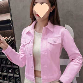 牛仔牛仔外套女【质保】短款春秋显瘦上衣长袖粉白色黑色夏季