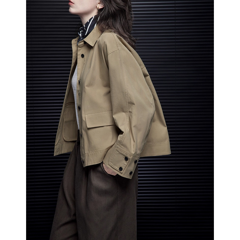 Khaki Short Work Jacket for Women 2025 Autumn New Loose Casual Simple Versatile High-End Feel