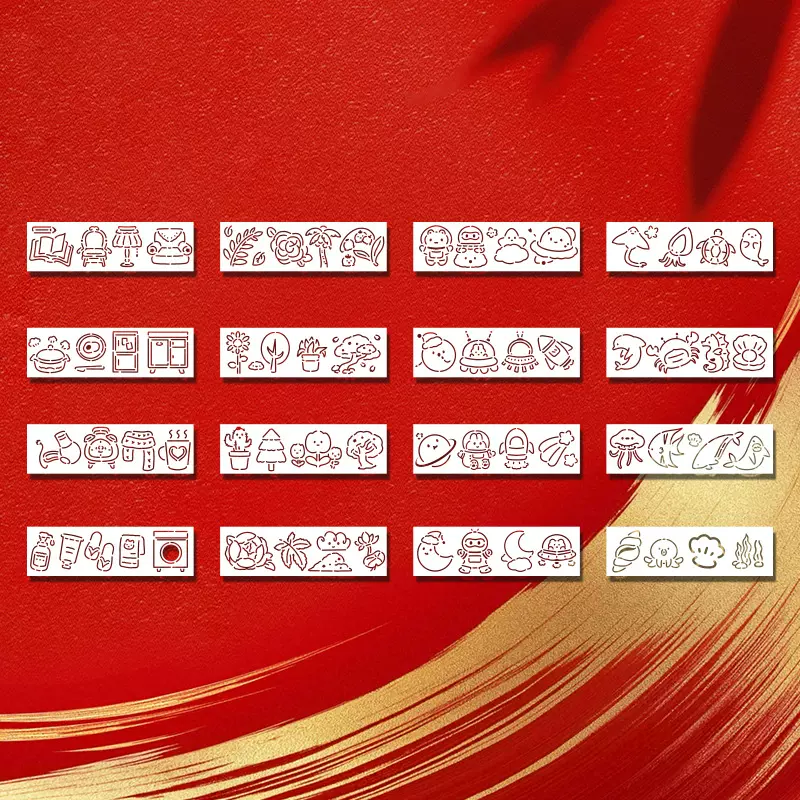 新款马年绘图模板儿童手工diy辅助工具新年福字拓印镂空模板批发