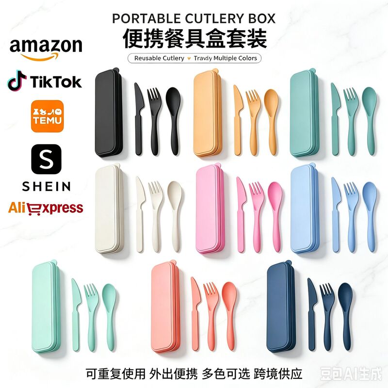 Cross-Border Creative Wheat Plastic Cutlery Set with Knife, Fork, and Spoon, Outdoor Travel Camping Storage Box, Convenient Student Cutlery Cross-Border Creative Wheat Plastic Cutlery Set with Knife, Fork, and Spoon, Outdoor Travel Camping Storage Box, Convenient Student Cutlery